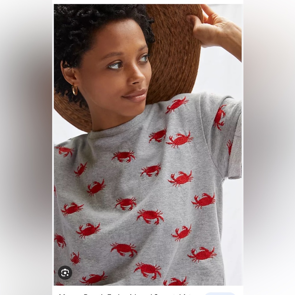 Gray Crab-Print Short Sleeve Top - Brand: